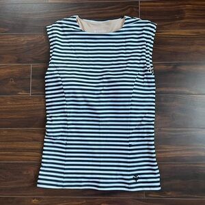 Coolibar Women's Black and White Striped Sleeveless Kaylana Swim Tankini Top, M